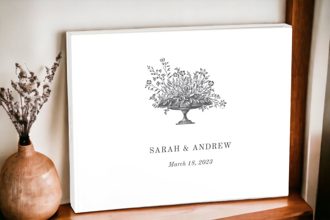 Custom Vintage Garden White and Grey Wedding Guest Book, Instax Wedding
