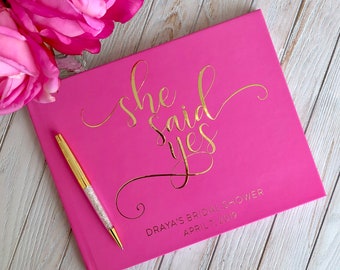 Custom She Said Yes! Bridal Shower Guest Book, Instax Wedding Guest Book, Signing Book, Real Gold Foil, Cottage Guest Book, Kate Spade Theme