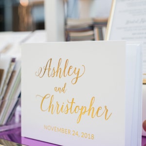 Custom Stylish White and Gold Wedding Guest Book, Instax Wedding Guest Book, Signing Book, Real Gold Foil, Cottage Guest Book, Photo Album Gold