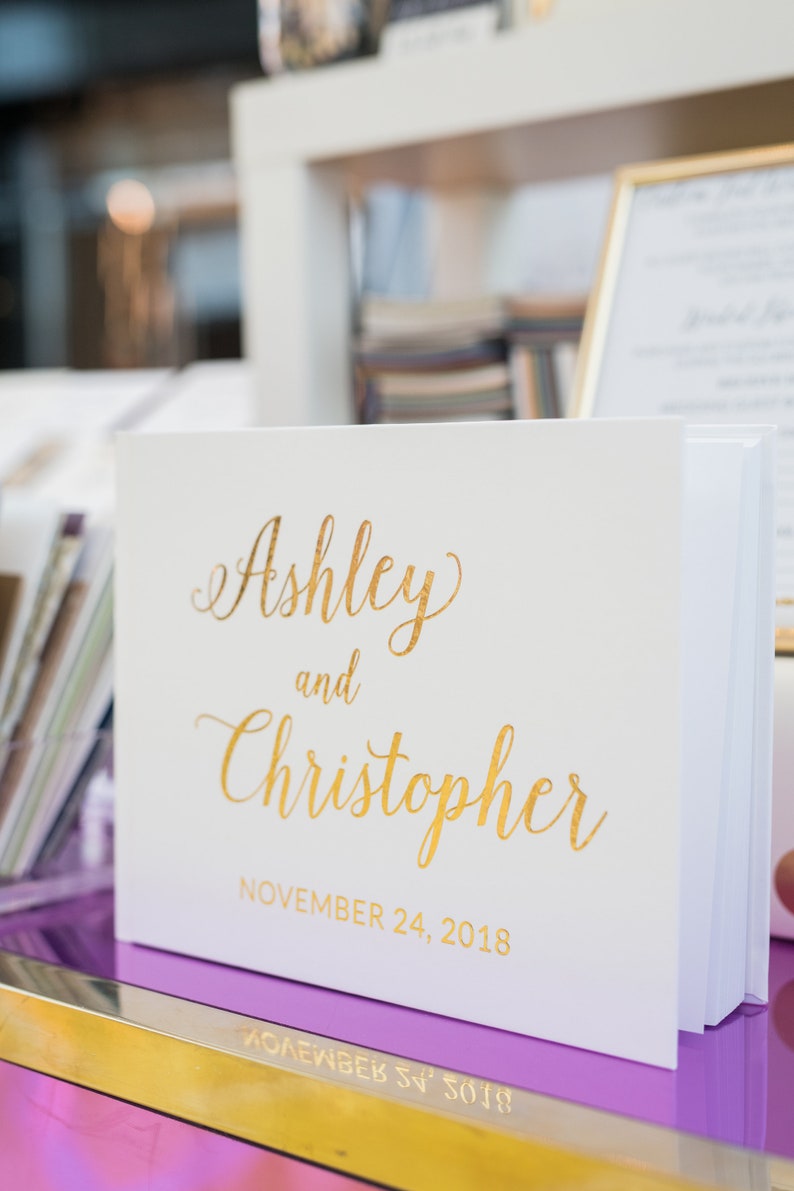 Custom Stylish White and Gold Wedding Guest Book, Instax Wedding Guest Book, Signing Book, Real Gold Foil, Cottage Guest Book, Photo Album Gold