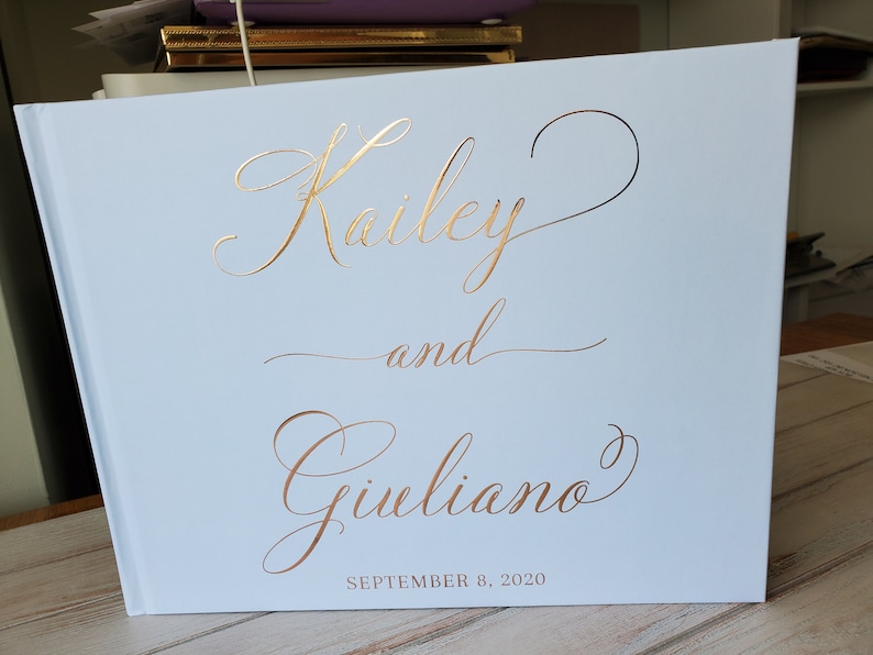 Custom Flourished Sage Green & Gold Wedding Guest Book, Instax Wedding Guest Book, Signing Book, Gold Foil, Cottage Guest Book,Wedding Album image 3