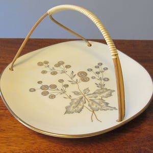 EDELSTEIN - Pyrmontn pattern - Bamboo handled serving square Plate - Handpainted flowers and leaves - Made in Bavaria, Germany - 1950s