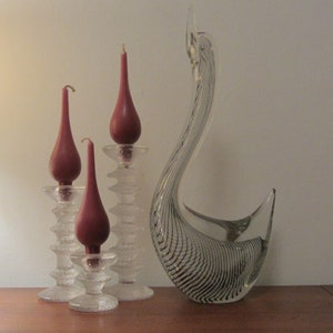 Met de hand gevormd/getrokken en mondgeblazen helder glas/kristal grote zwaansculptuur - decoratie in Filigrana-techniek - gemaakt in Murano, Italië - jaren 50