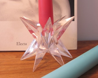 Vintage clear acrylic/lucite/plexiglass twelve pointed star Candlestick Holder - Made in France - 1980s
