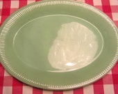 FIRE KING Jane Ray Jadeite Oval Platter - Made in USA - 1950s