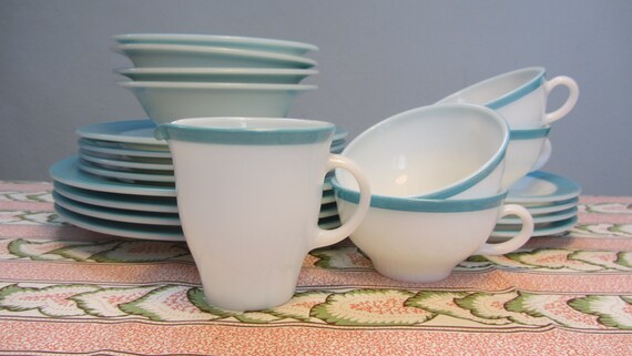 PYREX Tea Cup and Saucer With Aqua Blue/turquoise Band - Etsy