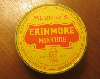 MURRAYS - "Erinmore Mixture" - Empty 50 gram pipe tobacco round Tin Can - Made in Belfast, Northern Ireland - 1960s
