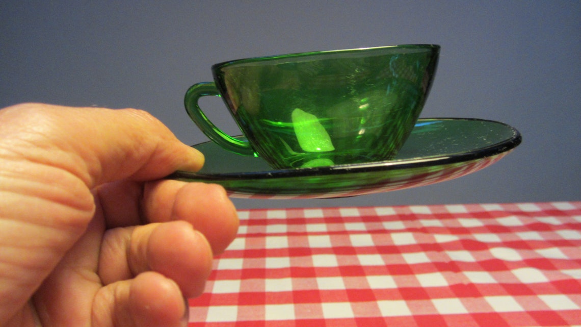 VERECO Set of Six Tempered Clear Glass Forest Green Tea Cups Etsy