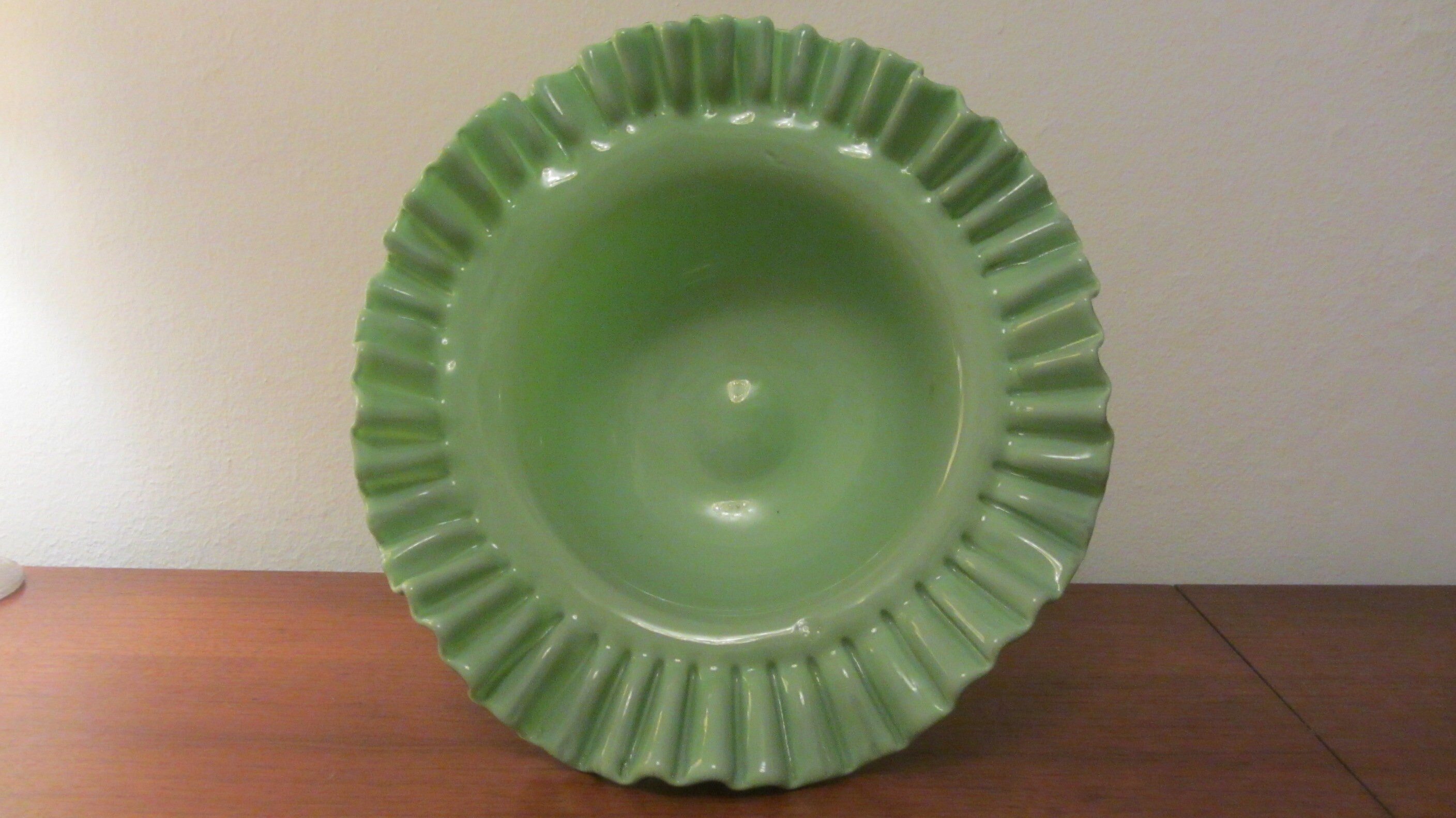 PORTUGUESE VINTAGE - Green Glass Pedestal Fruit Bowl - Duble Cased ...