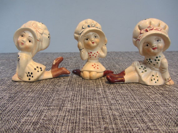 Deco 79 Lot de 3 figurines décoratives en céramique - 25,4 cm, 20,3 cm, 12,7 cm de haut, crème