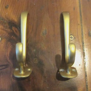 Vintage shabby chic industrial style set of two anodized aluminum gold-brass colored Wall Hooks - Made in the 1950s