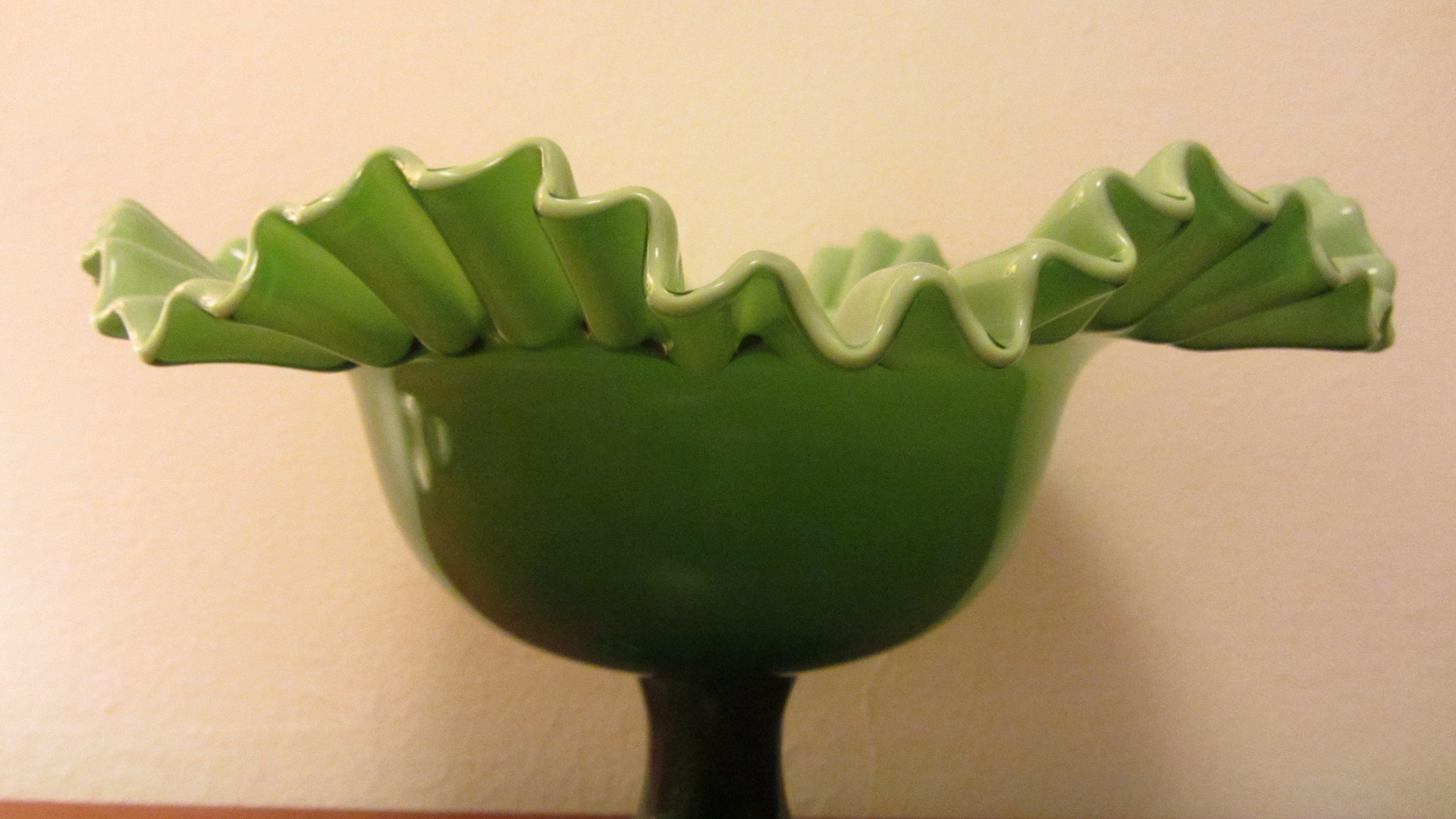 PORTUGUESE VINTAGE - Green Glass Pedestal Fruit Bowl - Duble Cased ...