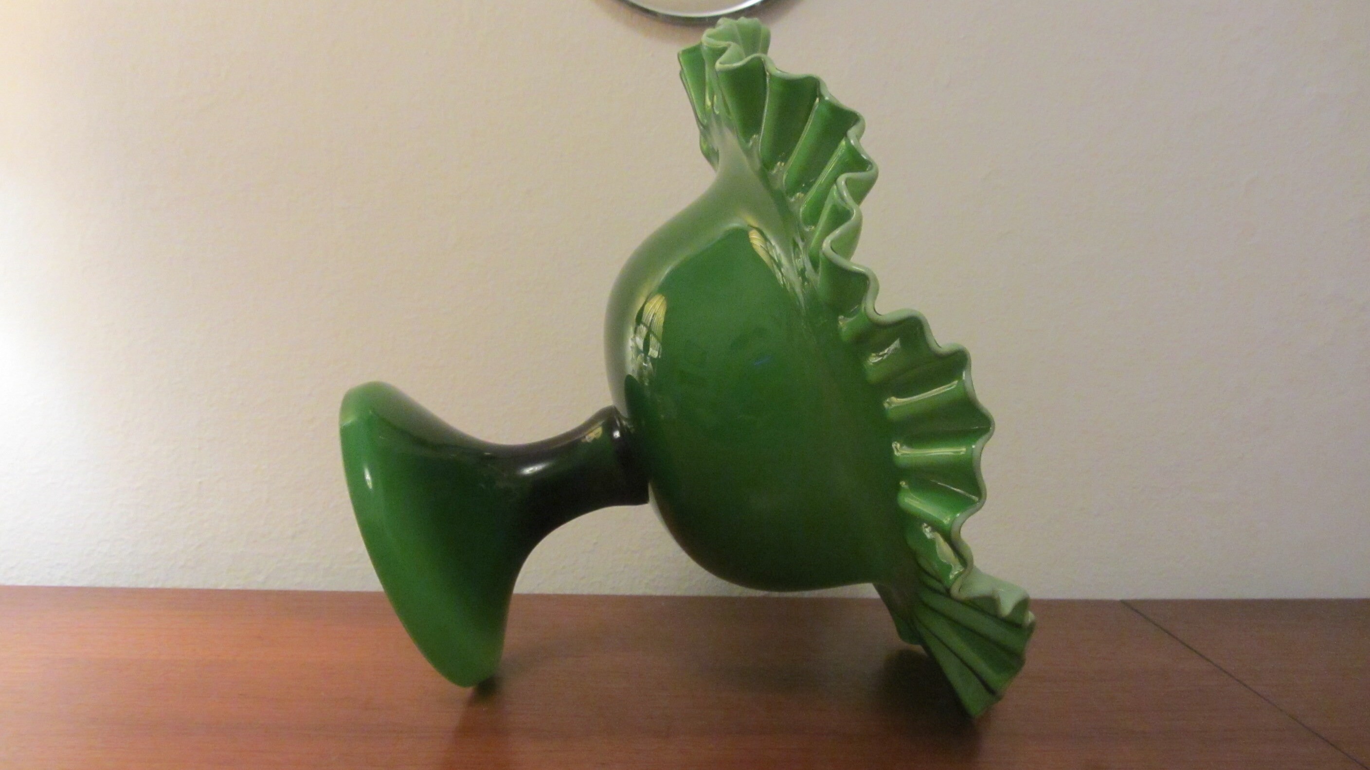 PORTUGUESE VINTAGE - Green Glass Pedestal Fruit Bowl - Duble Cased ...