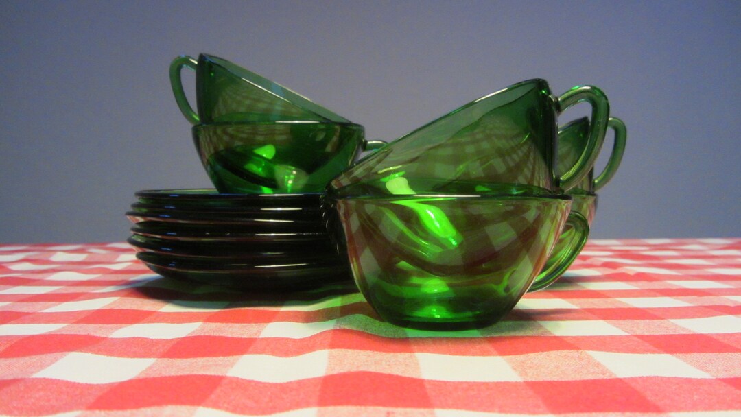 VERECO Set of Six Tempered Clear Glass Forest Green Tea Cups Etsy