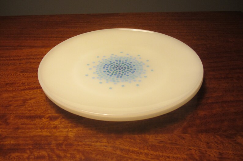 1960s ANCHOR HOCKING Fire King Made in USA Set of two Blue Mosaic milk glass Dinner Plates