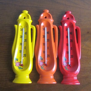 Vintage Pop ceramic kitchen thermometer in the form of a Tea Pot in the original card box - Made in Germany - 1970s