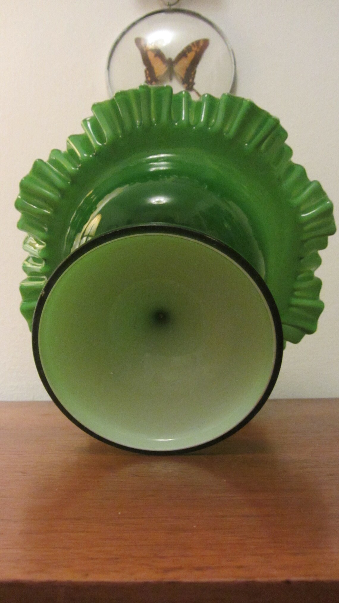 PORTUGUESE VINTAGE - Green Glass Pedestal Fruit Bowl - Duble Cased ...