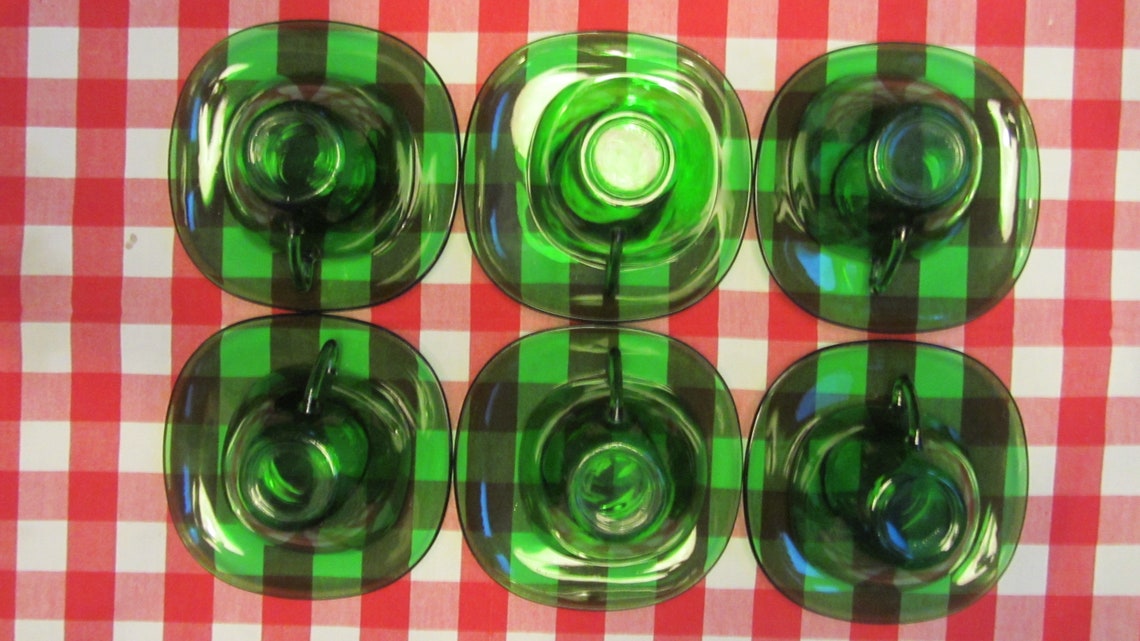 VERECO Set of Six Tempered Clear Glass Forest Green Tea Cups Etsy