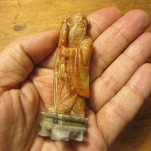 Vintage handcarved soapstone figurine of Zhongli Quan, one of the Eight Immortals from Chinese mythology - Made in China - 1920s