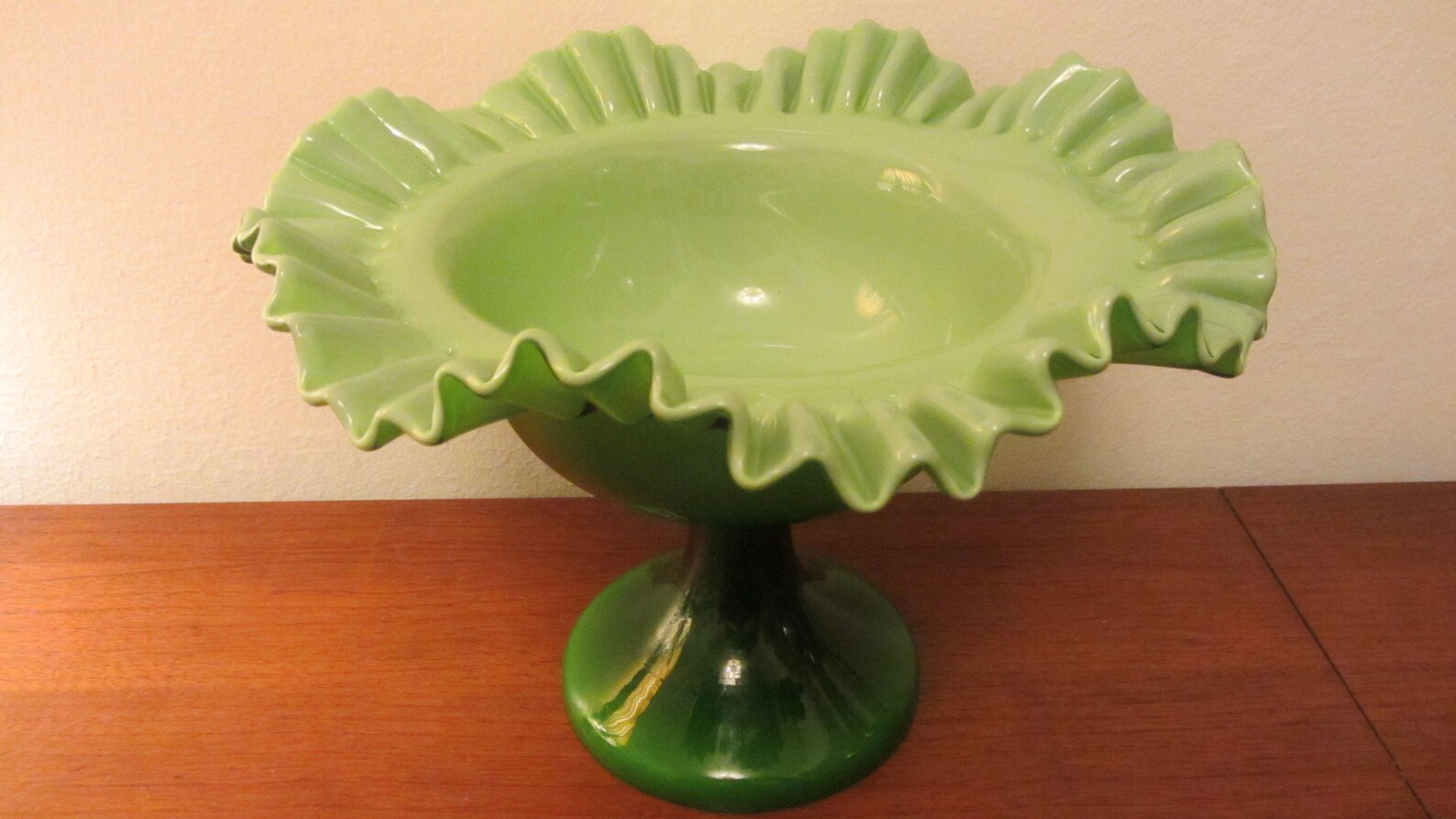 PORTUGUESE VINTAGE - Green Glass Pedestal Fruit Bowl - Duble Cased ...