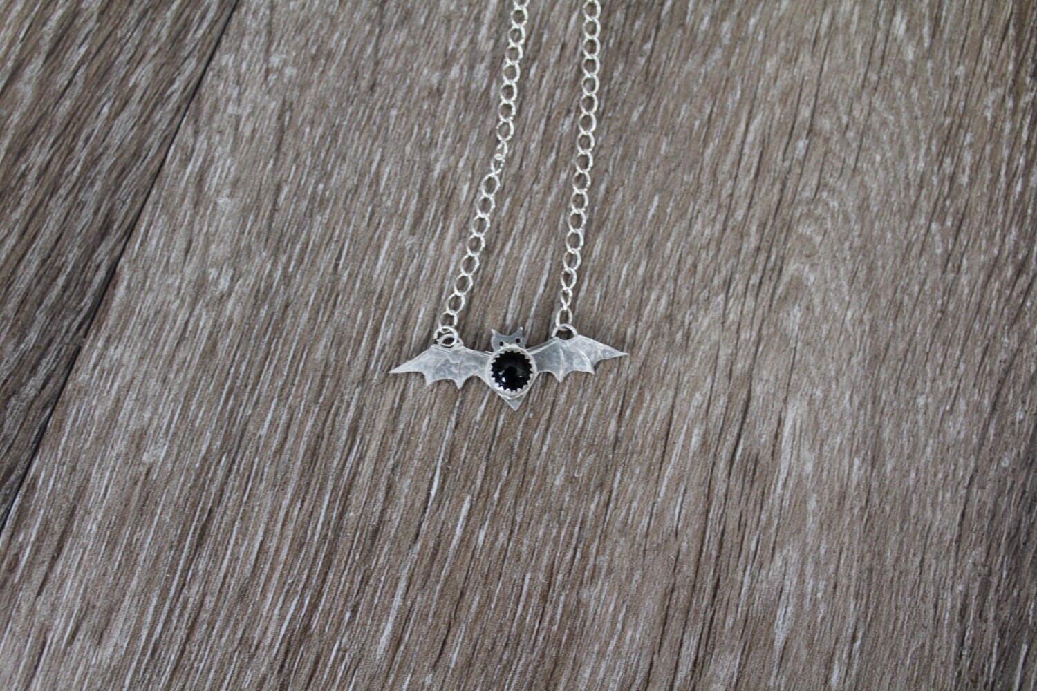 Dark Wing Mini Bat and Black Onyx Pendant; Bat Necklace; Bat Pendant ...