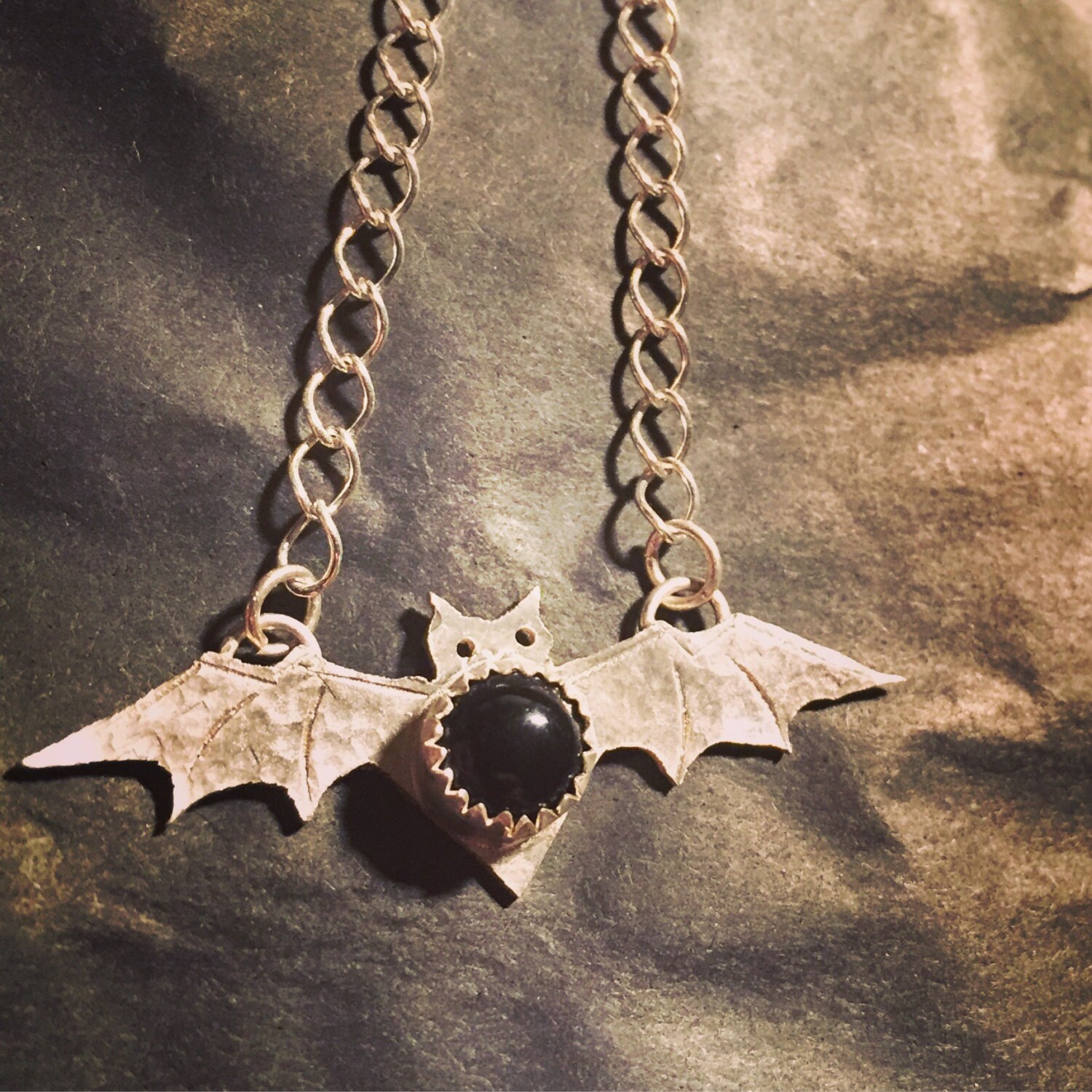Dark Wing Mini Bat and Black Onyx Pendant; Bat Necklace; Bat Pendant ...