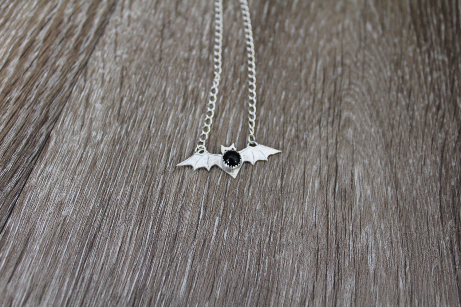 Dark Wing Mini Bat and Black Onyx Pendant; Bat Necklace; Bat Pendant ...