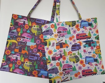 Cotton campervan reusable tote, shopping, shopper, market bag