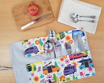 Campervan Cutlery Roll, Tools and Stationery Roll
