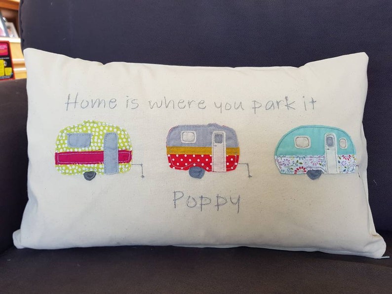 Personalised appliqued caravan cushion cover Etsy