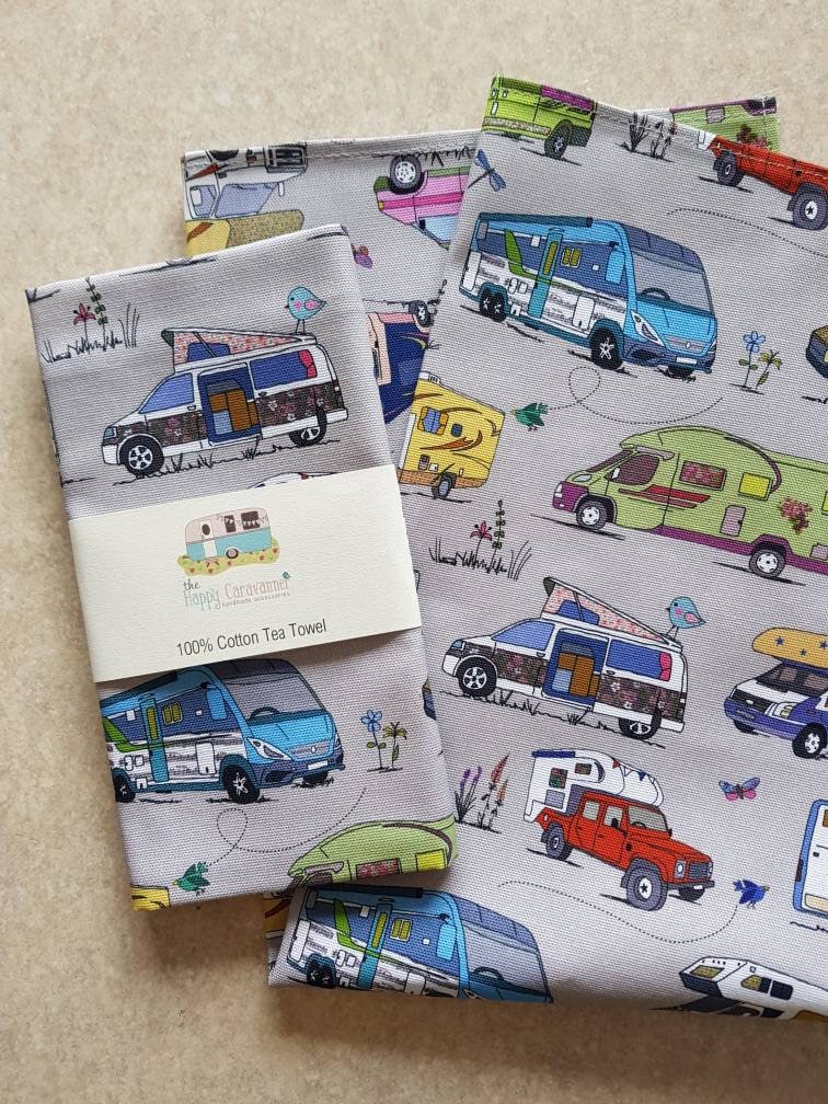 Cotton Motorhome Tea Towel grey Etsy UK