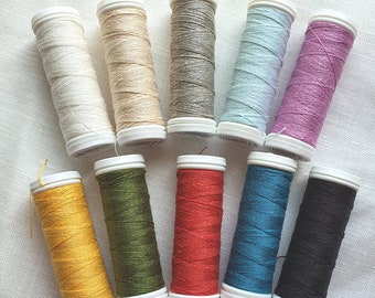 Set of Linen Thread 10 Colors, full colorway, Linen Spools 70 m Each, hand & machine quilting sewing craft lace jewelry Linen Hit