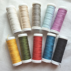 Set of Linen Thread 10 Colors, full colorway, Linen Spools 70 m Each, hand & machine quilting sewing craft lace jewelry Linen Hit