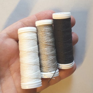 Set of Linen Threads Milk, Grey, Black, 70 m long each, hand & machine quilting sewing, craft, lace, jewelry, embroidery. Linen Hit