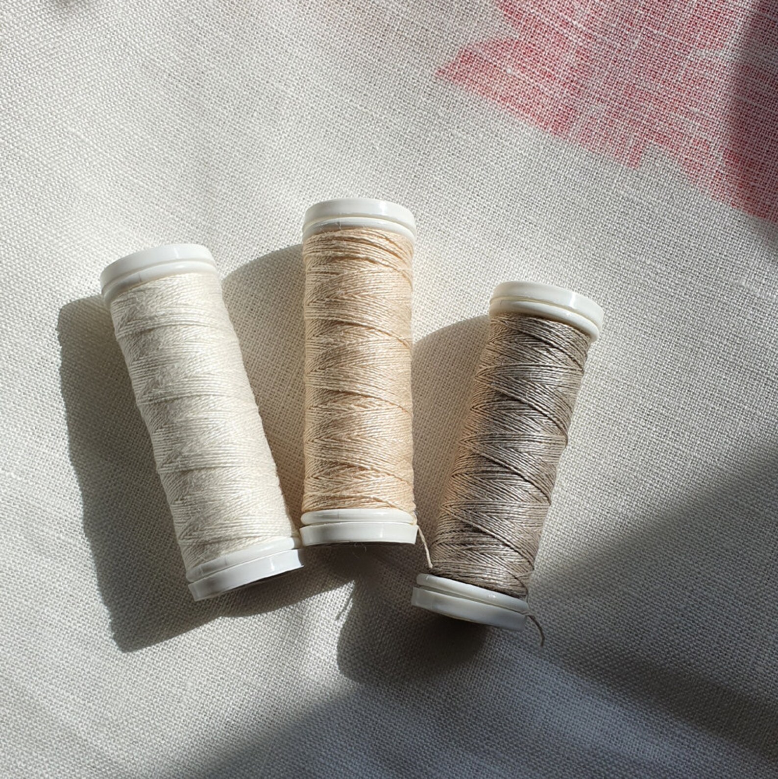 3 Spools of Linen Threads White Beige Grey 70 M Long Each, Hand ...