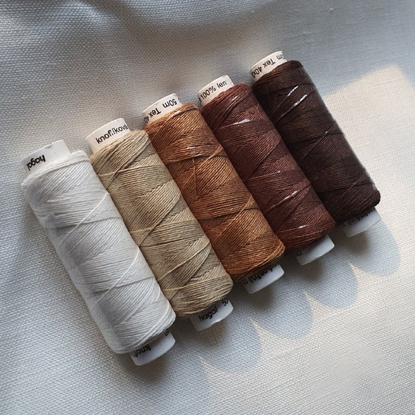 Five spools of Linen Thread - Earth Colors, hand & machine quilting sewing, craft, lace, jewelry, embroidery Linen Hit
