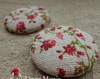 2 Linen Fabric Covered Buttons Sweet Meadow Large Linen Buttons 48 mm size 75 Handmade