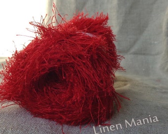 100% Linen Yarn Eyelash Red - Linen yarn skein 50 meters Jewelry Handicratf Art Crochette by Linen Hit. Free Shipping