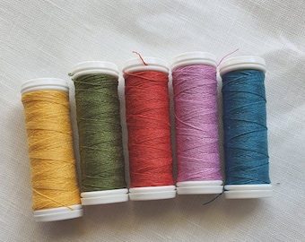 5 spools of Linen Threads Intensive Colors 70 m long each, hand & machine quilting sewing, craft, lace, jewelry, embroidery. Linen Hit