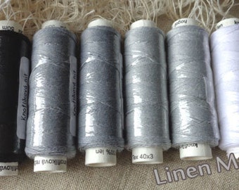 Eight spools of linen thread - grey colourway black and white sewing lace jewelry Linen Hit