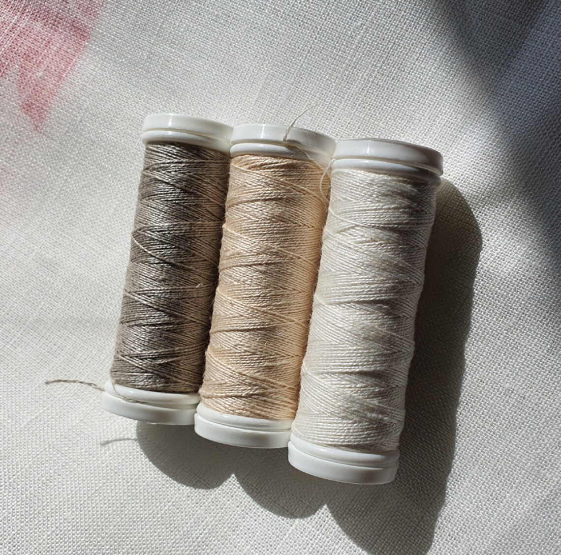 3 Spools of Linen Threads White Beige Grey 70 M Long Each, Hand ...