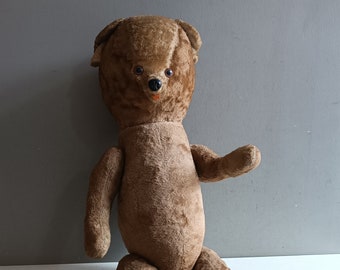 Ancien adorable grand nounours ours en paille 62cm / Peluche Jouet jeu vintage années 30