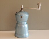 Vintage original camping blue aluminium coffee grinder