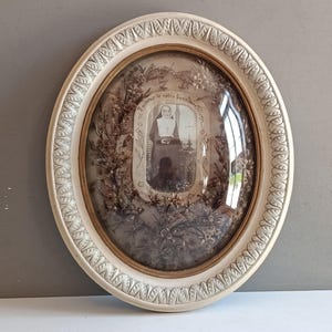 Marco antiguo grande para relicario de cabello, arte funerario, cuidado del cabello / duelo, flores, monumento conmemorativo, reliquia, obra francesa, circa 1900, recuerdo funerario