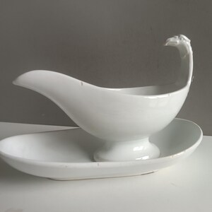 French antique Sauceboat white ironstone Luneville 19th with eagle handle / sauciere sauce bowl shabby chic table