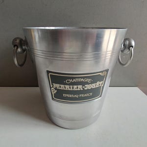 French vintage Champagne aluminium bucket cooler Perrier Jouet / ice bucket / made in France