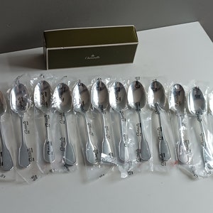 Christofle France set of 12 large table spoons, silverplate Versailles pattern / new in original packaging / French silverware