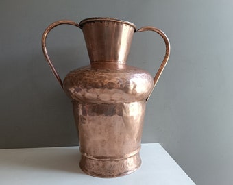 Ancien grand vase pot en cuivre martelé 2,8kgs / cruche jardinière fleurs cuisine jardin dinanderie vintage