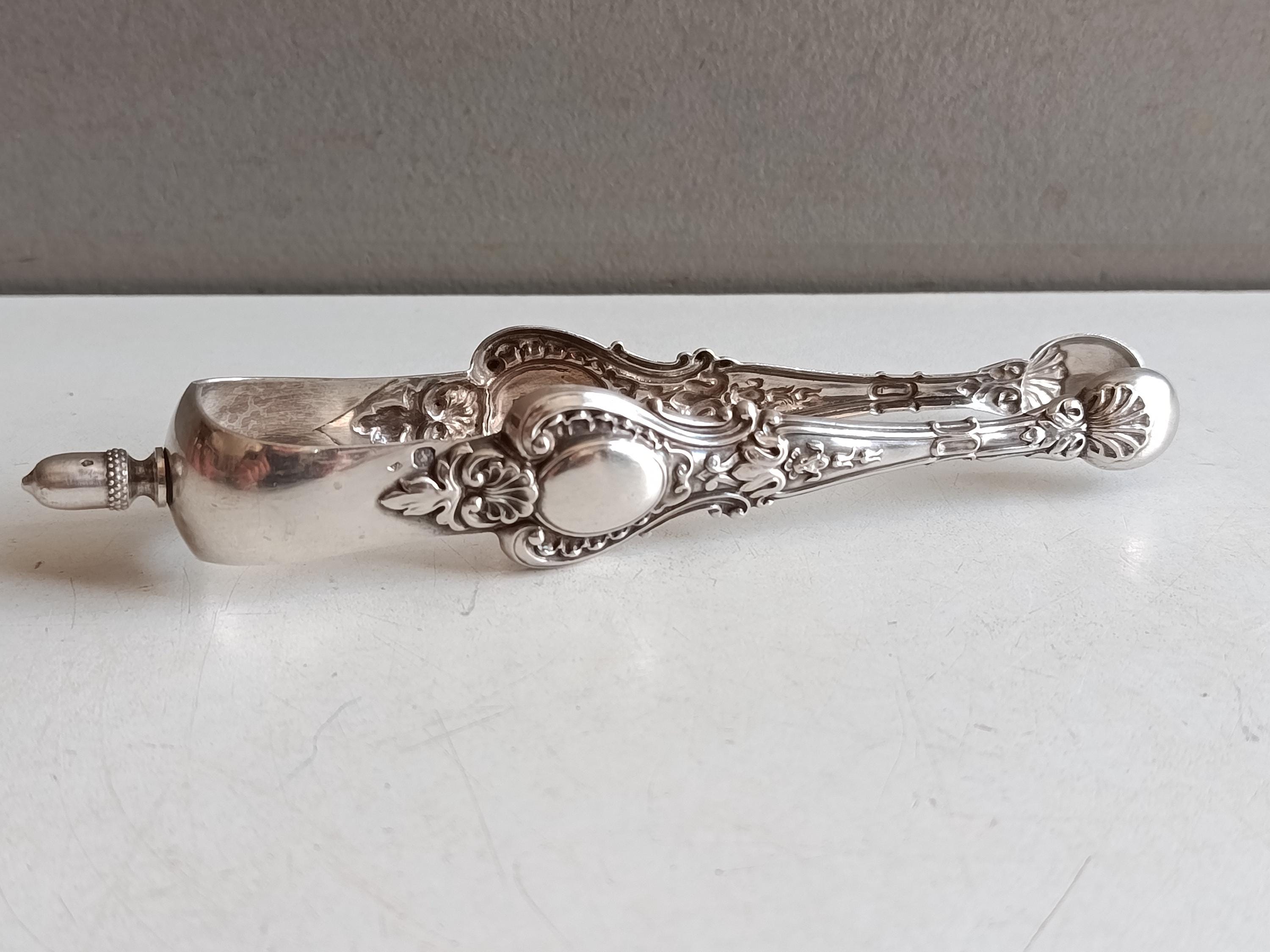 Ancienne Pince à Sucre Art Nouveau En Argent Massif 800/1000 – Motif Floral 1900, Style Jugendstil