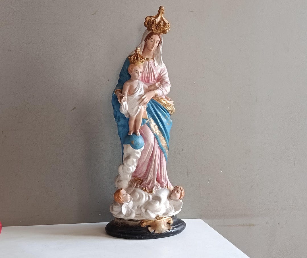 French Antique Large Statue Holy Virgin Mary With Jesus Child ...
